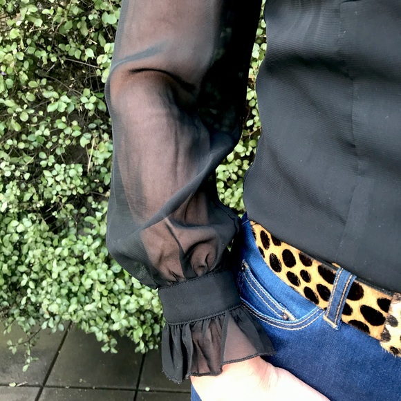 UNKOWN BRAND S Black Sheer Cascade Ruffle Blouse - Picture 10 of 12